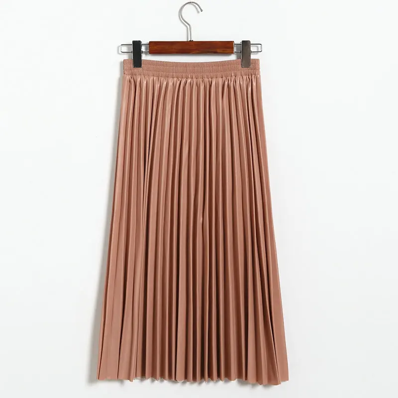 

Autumn And Winter season new pu leather skirts pleated leather skirt bust tall waist long pleated skirt umbrella