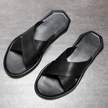 Г., новые летние мужские кожаные сандалии удобные классические Мягкие Шлепанцы большого размера пляжная обувь