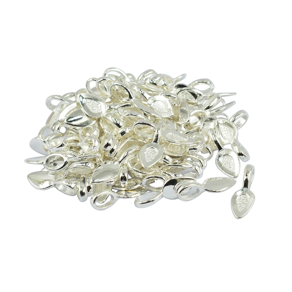 100Pcs Drop Leaf Glue on 21mm Bail Pendant Cabochon DIY Jewelry Silver White