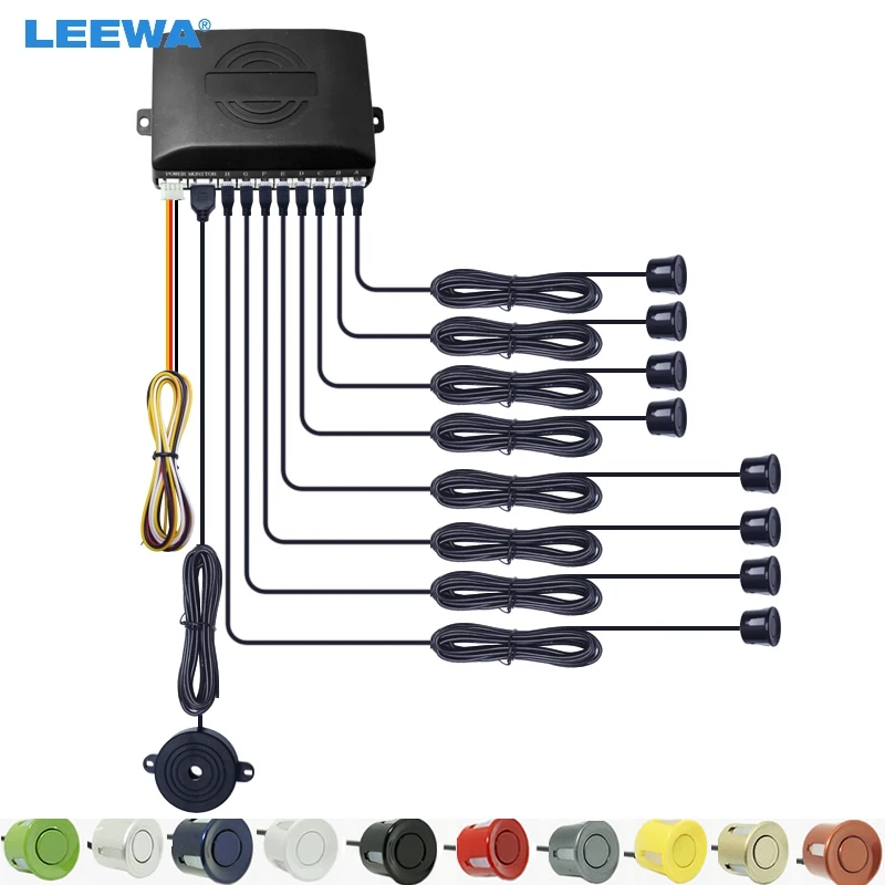 LEEWA Waterproof Car 8 Parking Sensors Reverse Backup Radar 22mm 4 Front 4 Rear Beep Alarm Detector Kit #CA1549