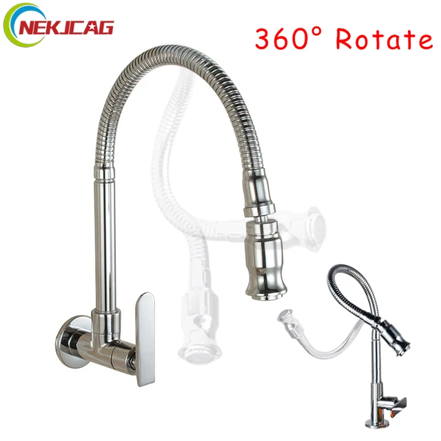 Best Offers Chrome Single Handle Kitchen Faucet Deck Mounted Cold Water Faucet Wall Mounted Mixer Taps 360 Degree Rotation Deck Mounted