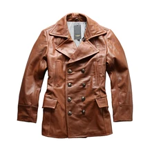 Прочитайте описание! Азиатский размер отличная коровья кожа зимняя куртка мужская классическая воловья кожа бушлат A1730