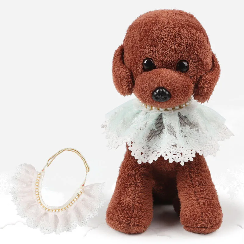 

Pet Princess Grooming Accessories Luxury Girl Dog Pearl Necklace Lace Scarf Collar Fashion Puppy Neckerchief White Blue Pink