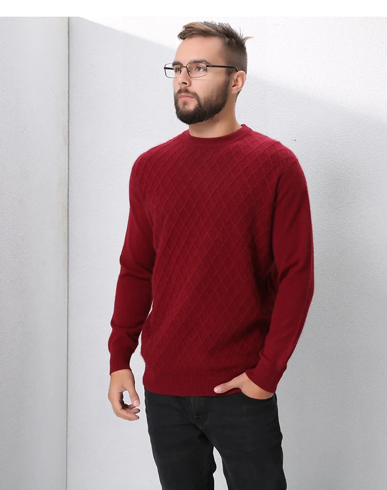 Sparsil Для мужчин зима чистый кашемир вязаный свитер Клетчатый узор одноцветное Цвет одежда с длинным рукавом пуловеры осень мужской мягкие теплые свитера