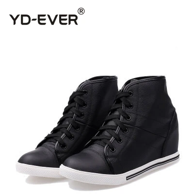 YD-EVER женская повседневная обувь из натуральной кожи; обувь на танкетке; обувь на высоком каблуке, увеличивающая рост; мягкие кроссовки на шнуровке; 33 - Цвет: black