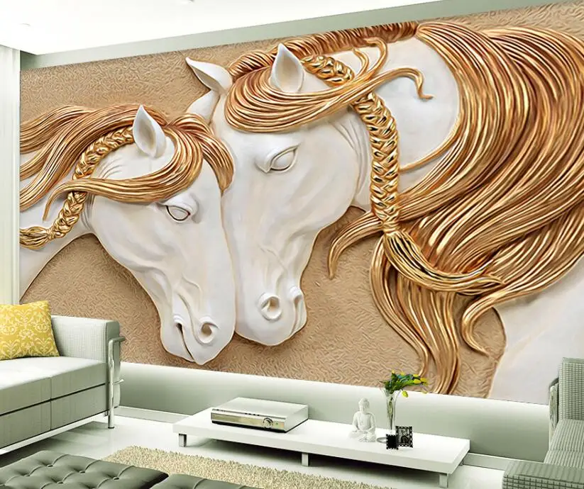 Классический рельеф лошадь 3d ТВ фон стены на заказ Большая фреска зеленые обои papel де parede para quarto