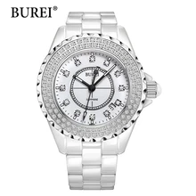 Montre Femmes BUREI Top Marque De Mode Femme Casual Horloge Diamant Saphir Calendrier Céramique Étanche Quartz Montres New Hot