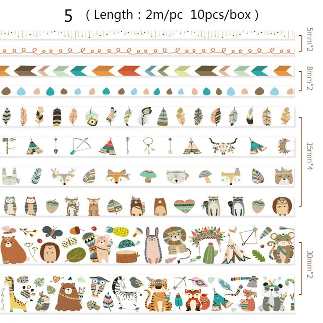Mr Paper 26 Designs 10pcs/box Cute Cartoon Animals Washi Tapes Scrapbooking DIY Deco Creative Japanese Kawaii Masking Tapes 5