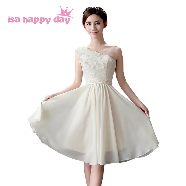 One Shoulder Champagne Colored Bridesmaid Dresses