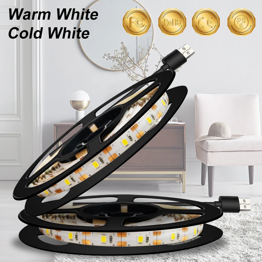 

USB 5V LED Strip Waterproof Closet Lamp SMD 2835 LED Light Strip 1m 2m 3m 4m 5m Fita Led Bedroom Stair Flexible Light Home Decor