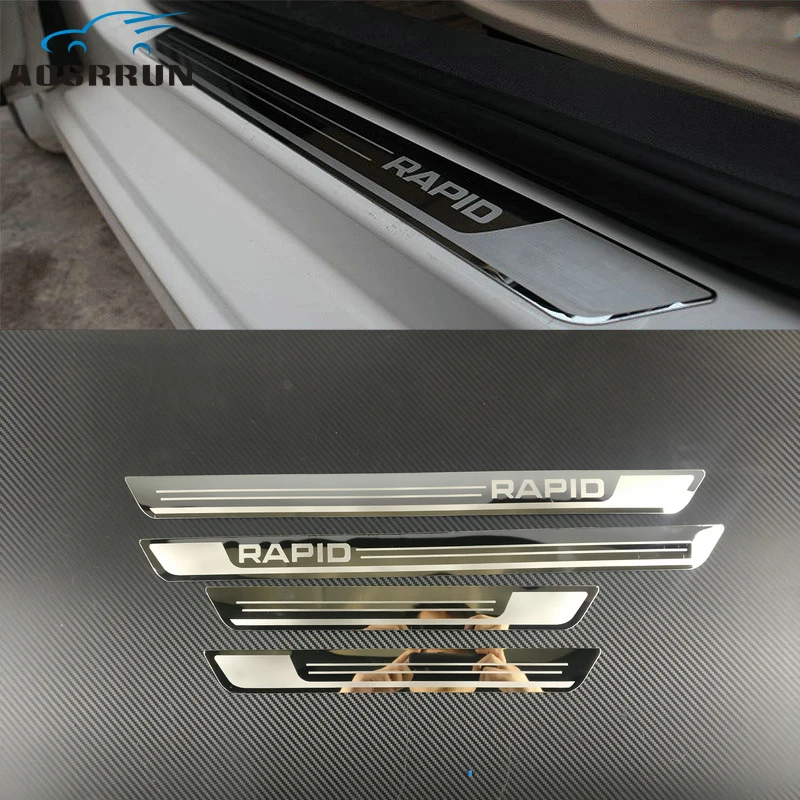 car-styling Stainless Steel Side Door Scuff Plate Door Sill Trim Fit Car accessories For Skoda Rapid 2012 2013 2014 2015-2018 car-styling Stainless Steel Side Door Scuff Plate Door Sill Trim Fit Car accessories For Skoda Rapid 2012 2013 2014 2015-2018