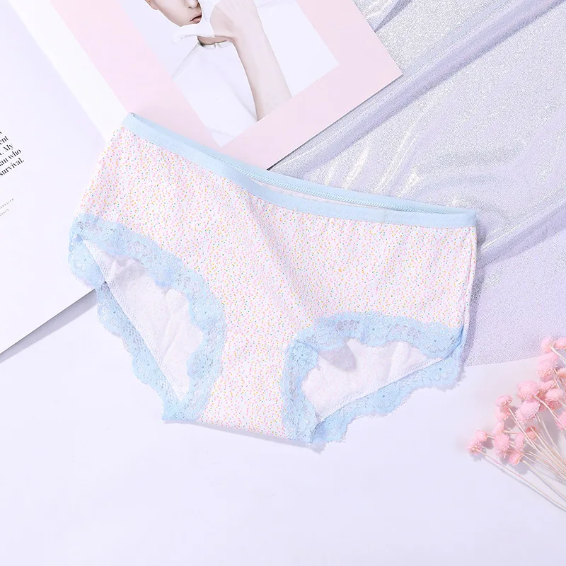 

DEWVKV 2019 Mid-Rise Underwear Women Dot Sexy Panties Female Underwear Plus Size Women's Cotton Briefs Lace 14 Colors XXX