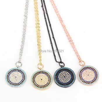 

5Pcs Fashion Jewelry Round Pendant Pave CZ Cubic Zirconia Charm Necklaces for Women