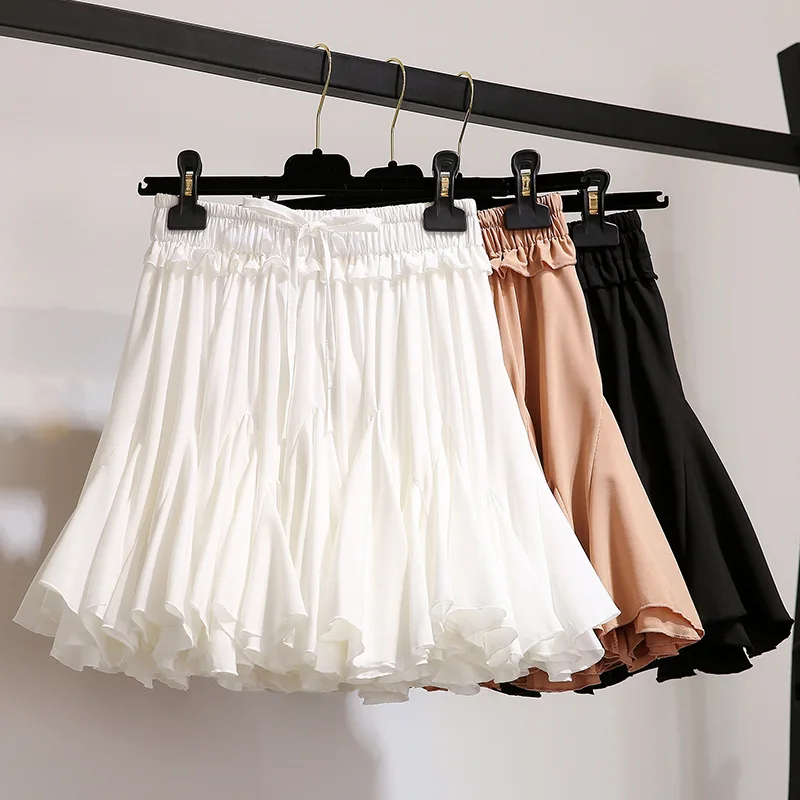 Летняя новая Корейская версия женской плиссированная повседневная юбка с высокой талией шифоновая Мини-юбка Jupe Femme