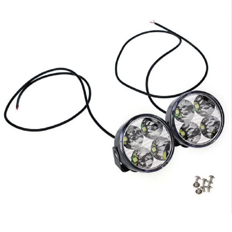 2Pcs Hot New 4LED 4W 12V fog parking lamp warning light car stylin Car Auto White Round Off road led DRL Daytime Running Lights