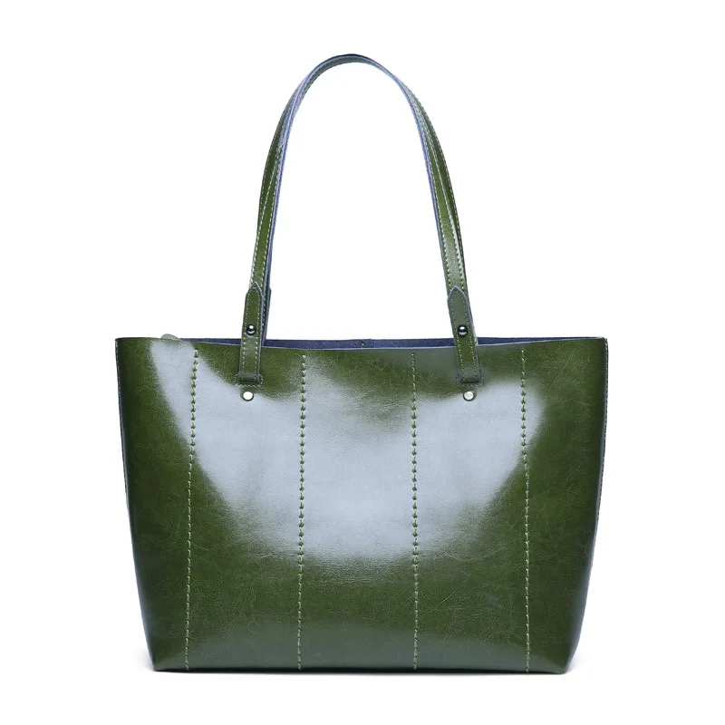 

cow leather Simple handbag oil wax genuine leather bolsa feminina brand women 2019 New big shoulder bag free shipping