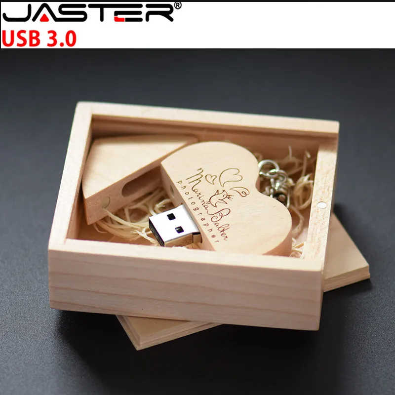 

JASTER USB 3.0 Maple heart shape usb + box usb flash drive memory stick 4GB 8GB 16GB 32GB 64GB wedding gifts u disk