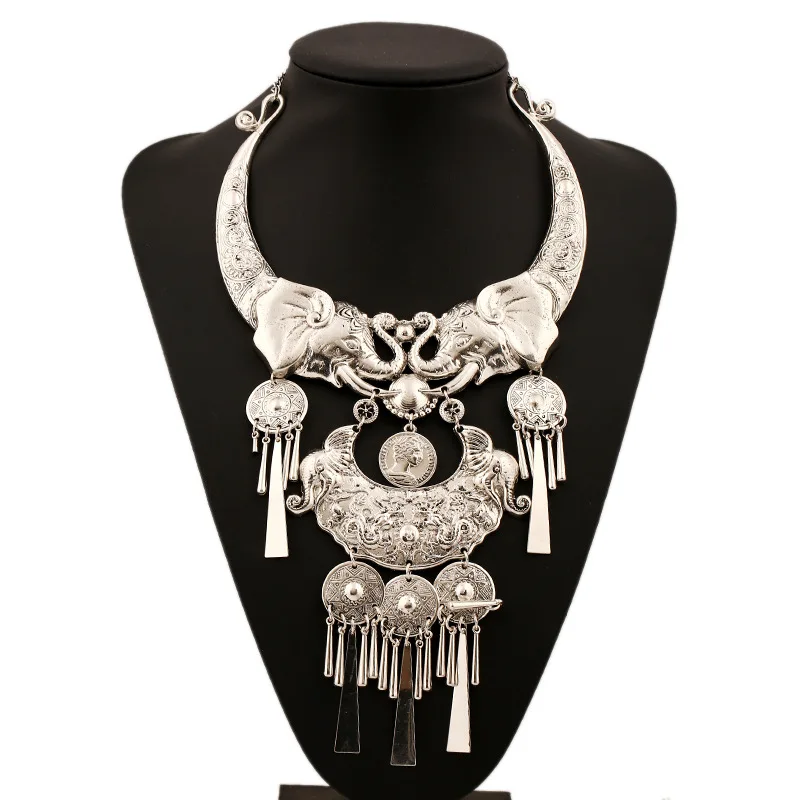 Brand Silver Color Big Large Maxi Necklace Bohemian Fashion Necklace