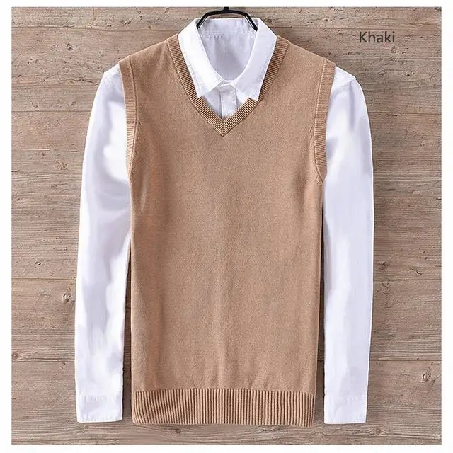 100 Cotton High quality Male knitting vest Mens V neck sleeveless