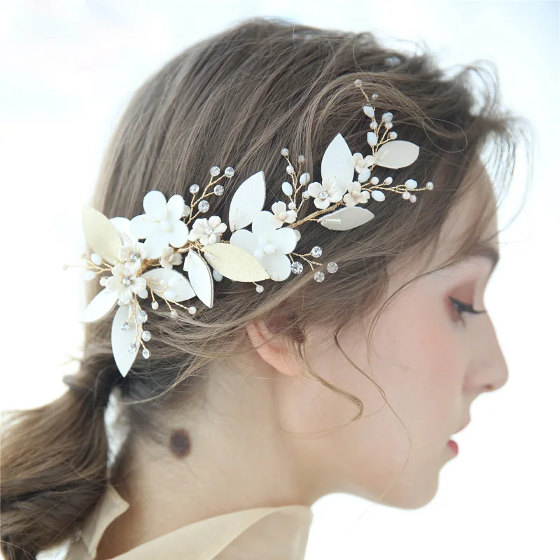 

SLBRIDAL Handmade Golden Crystal Rhinestone Flower Wedding Hair Clip Barrettes Bridal Headpiece Hair accessories Women Jewelry