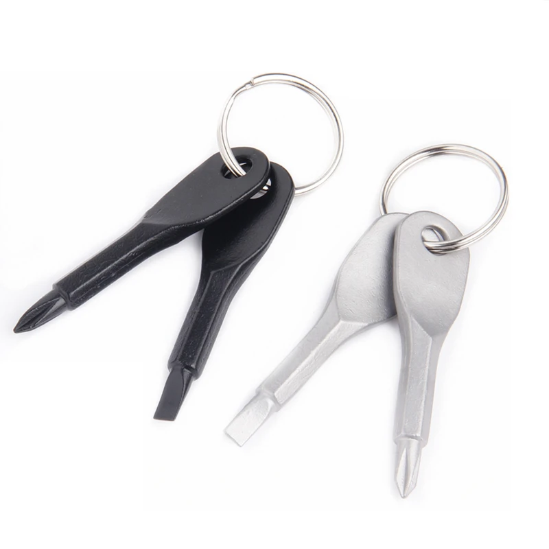 2pcs/set Mini Screwdriver Phillips Slotted Bits Portable Key Chain With