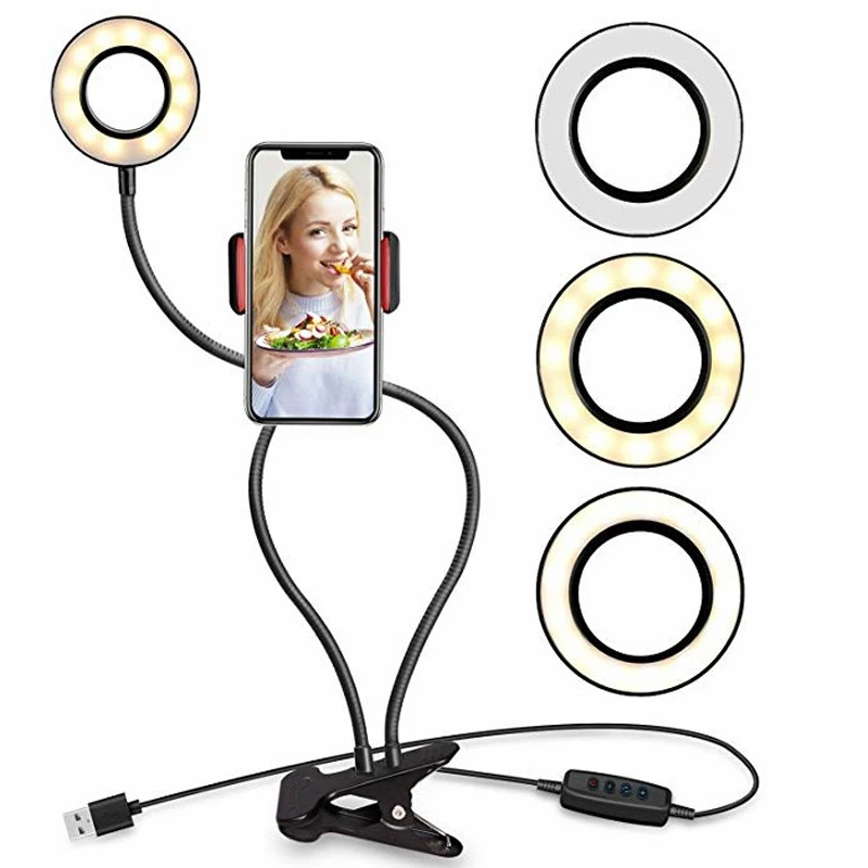Фото селфи-студия светодиодный кольцевой светильник с держателем мобильного телефона для Youtube Live Stream макияж камера лампа для iPhone Android