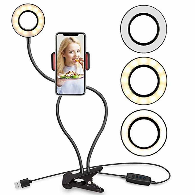 Baratos Foto estudio Selfie LED anillo de luz con teléfono móvil soporte para Youtube Live Stream maquillaje Cámara lámpara para iPhone Android