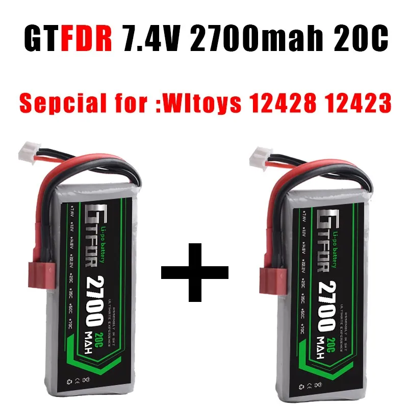 Goedkoop GTFDR POWER 2 stks RC Lipo Batterij 2 s 7.4 v 2700 mah 20C Max40C foryuefei 03 Wltoys 12428 12423 112 RC Auto onderdelen RC Boot