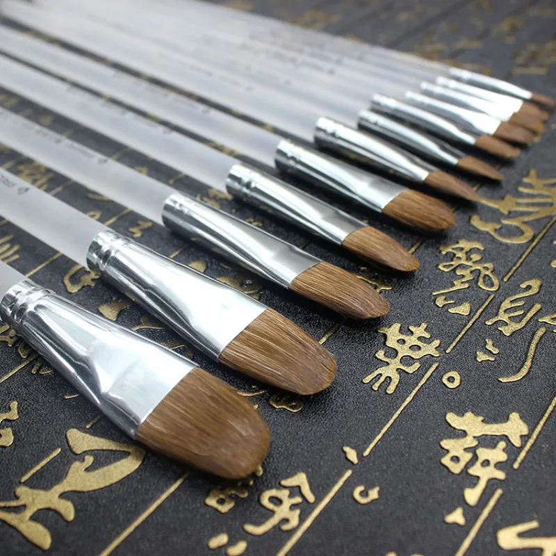 Kopen 12 stks set Wezel Haar Transparante Grind Staaf Kwast Aquarel Gouache olieverf Acryl Verf Borstel Set Art Supplies