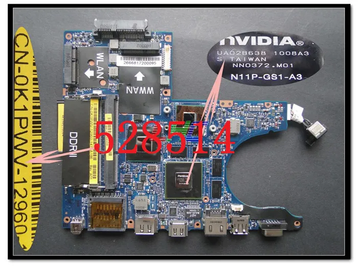 

Original CN-0K1PWV 0K1PWV For Dell M11X R1 mainboard LA-5811P Non-Integrated 100% Test ok