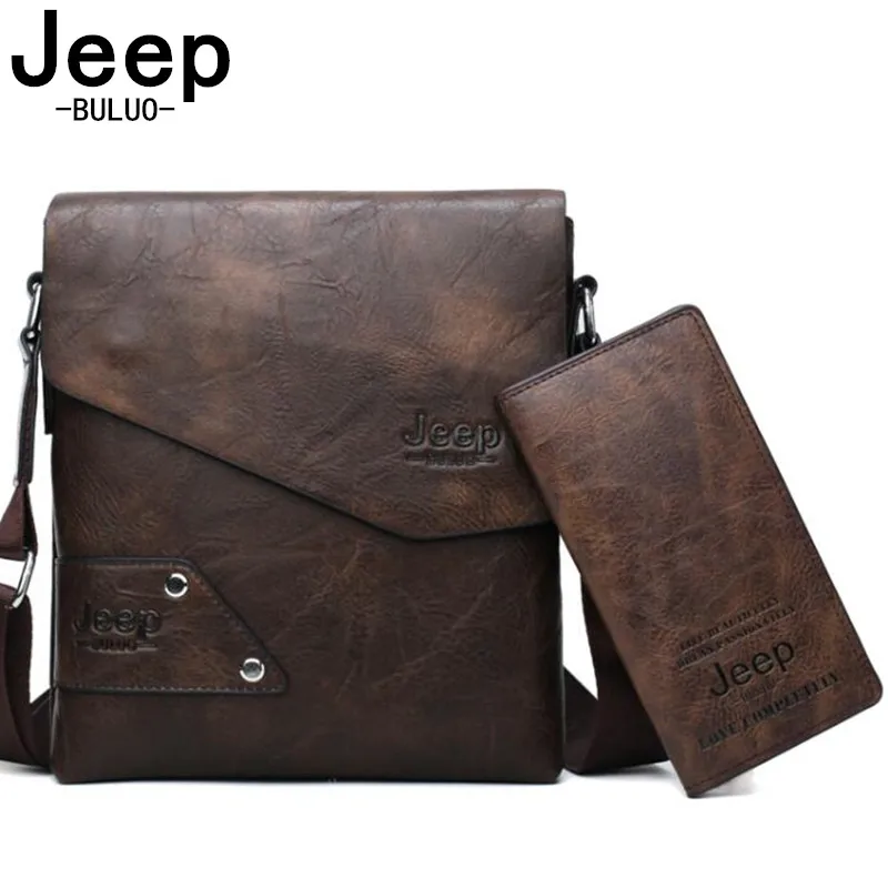 

JEEP BULUO Brand Men Leather Bag 2 Piece Set Shoulder Business Casual Messenger Bag Crossbody Male Tote Bags High Quality Casual