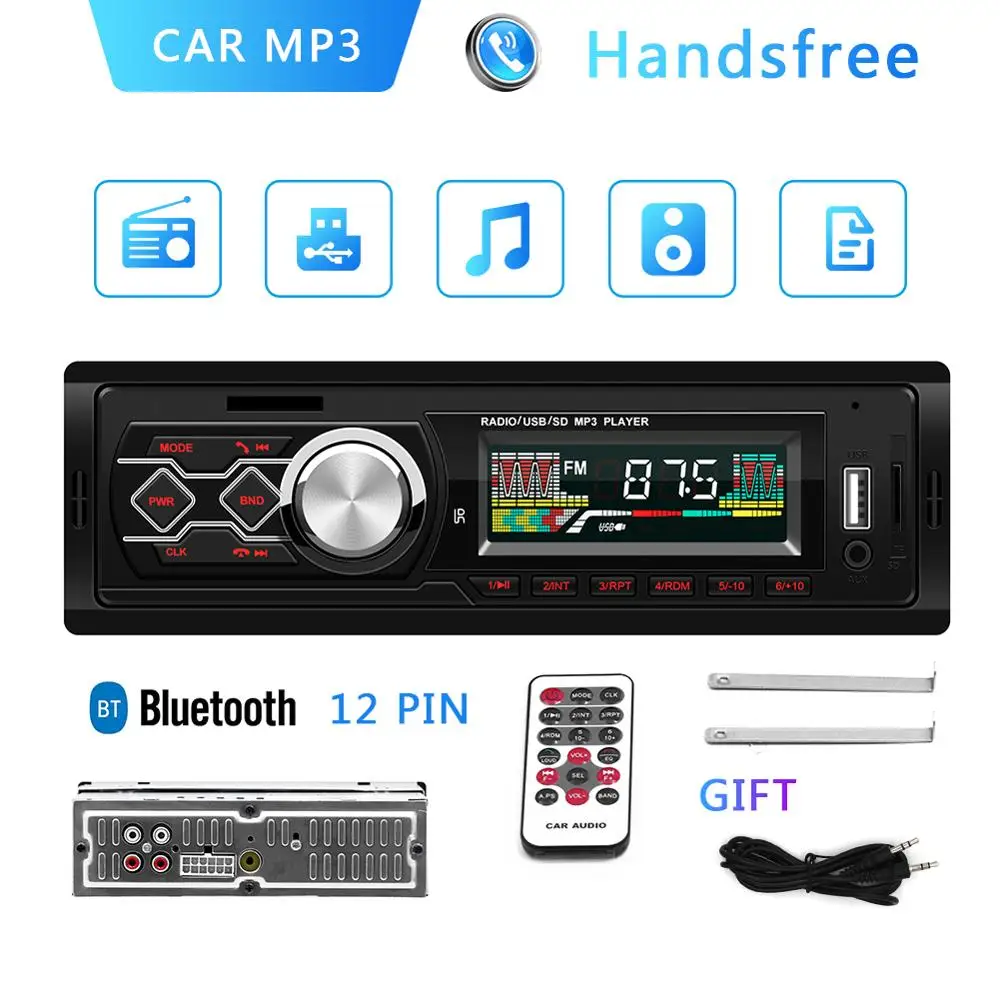 Автомагнитола 12 В Bluetooth стерео FM MP3 USB SD AUX аудио 1 DIN|Автомобильные радиоприемники| |