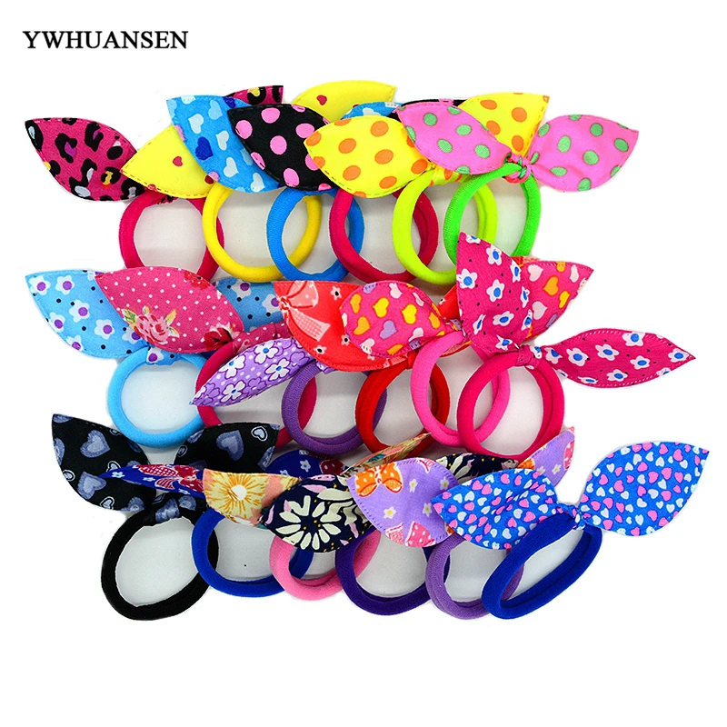 YWHUANSEN 20pcs/lot Rabbit ears Hair band Children kids Hair Accessories Scrunchies Elastic Hair Band for women girl rubber band