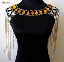 Chran Glass Beaded Crop Top Rave Bra Necklace Burning Man Festival Costume Wear EDC Outfit Coachella Ibiza Sonar Jewelry CRN2805 chran gem bead crop top chainmail rave bra black chain shoulder necklace ibiza sonar wear edm outfit body jewelry chain crn2801