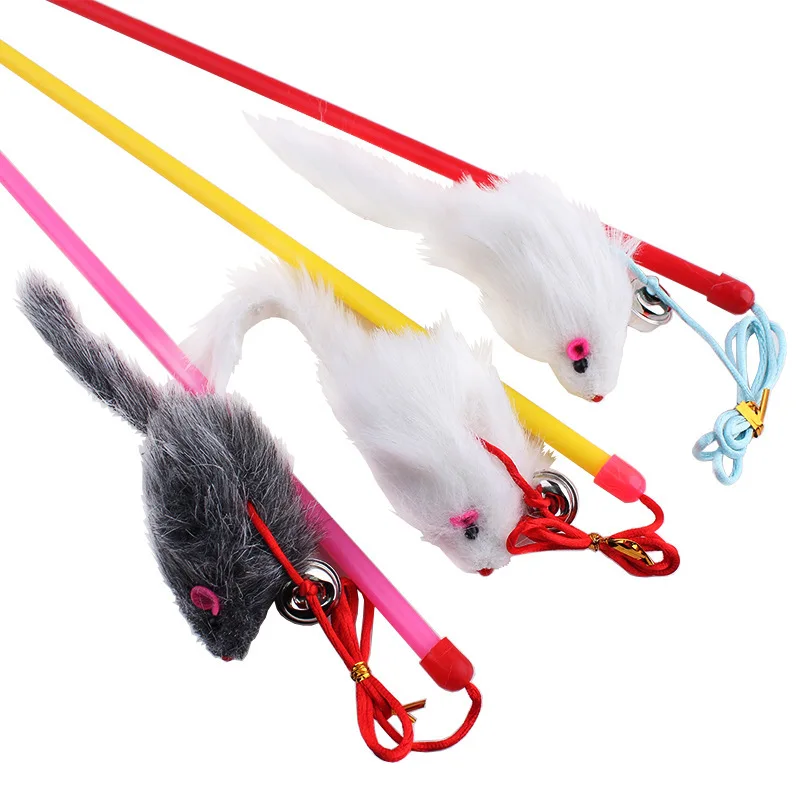 10pcs/lot Funny Cat Toys Fishing Rods with Bell Mouse Toys Pet Plastic