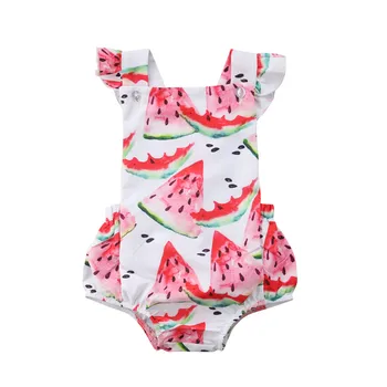 

2018 Newborn Baby Girls Clothes Watermelon print short sleeve round neck Bodysuit Bowknot Headband cotton casual summer