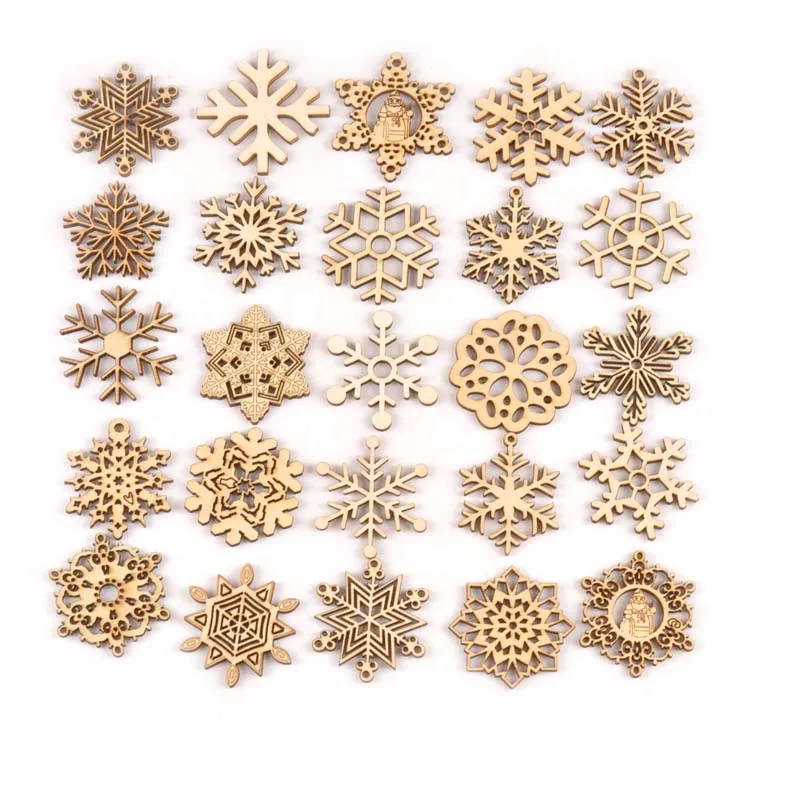 

10pcs 45mm Mix Christmas Pattern Snowflake Pendant Wood Ornaments DIY Crafts For Handmade Scrapbook Home Decor Accesories M1979