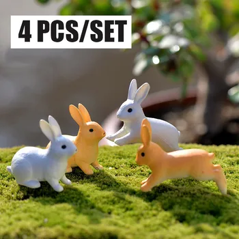 

4 Pcs Running/Sitting Rabbit Garden Ornament Miniature Figurine Plant Pot Fairy Synthetic Resin Mini Animal Fairy Garden Decor