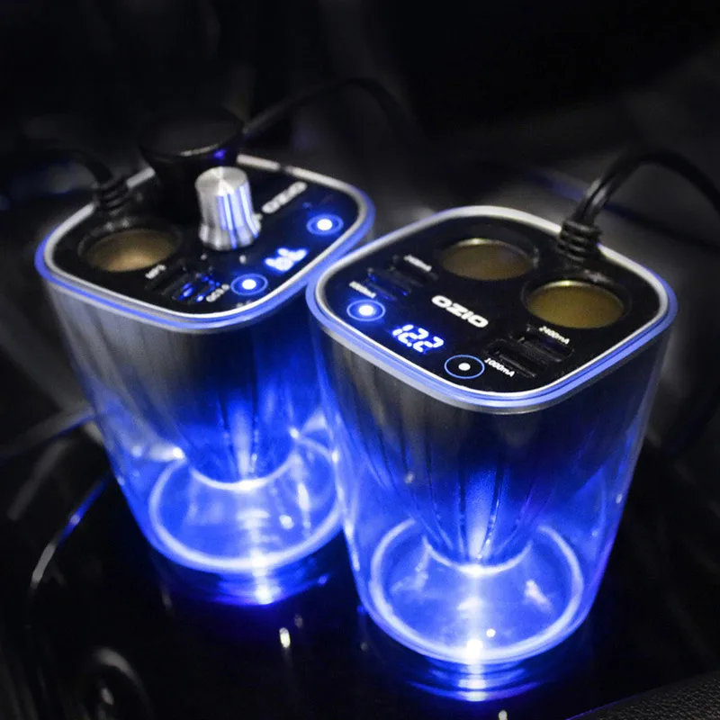 

1 Piece Multi-function Cup Type LED Voltage Display 2 in 1 Car Fast Charger Bluetooth Cigarette Lighter 2 USB