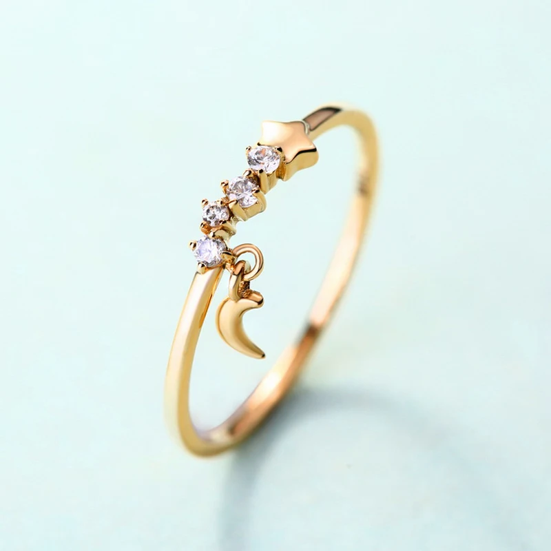 JXXGS кольцо с белым цирконием модное простое 14K Золотое звезда/луна для женщин