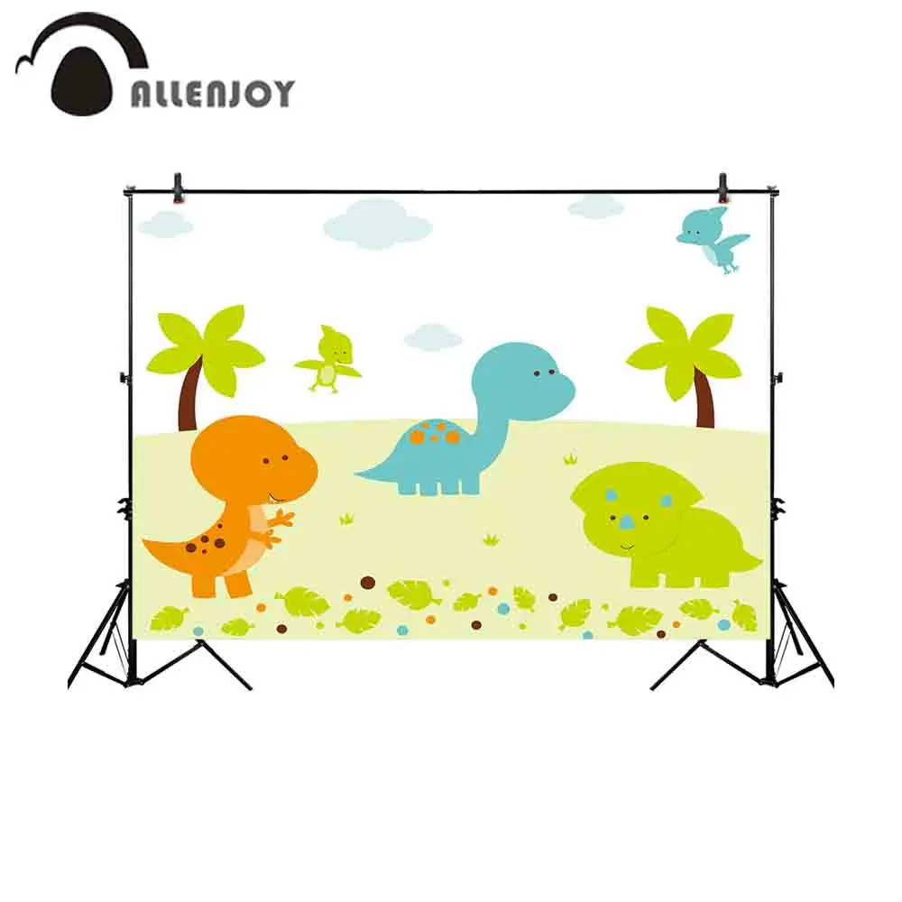 Allenjoy Photophone Backdrop Dinosaur Kartun Lucu Pohon Awan Daun
