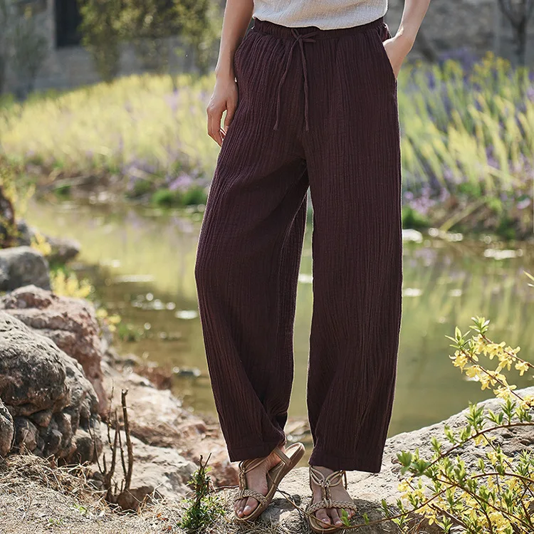 

2019 Spring Pantalones cotton linen female trousers drawstring sweatpants summer casual pencil pants