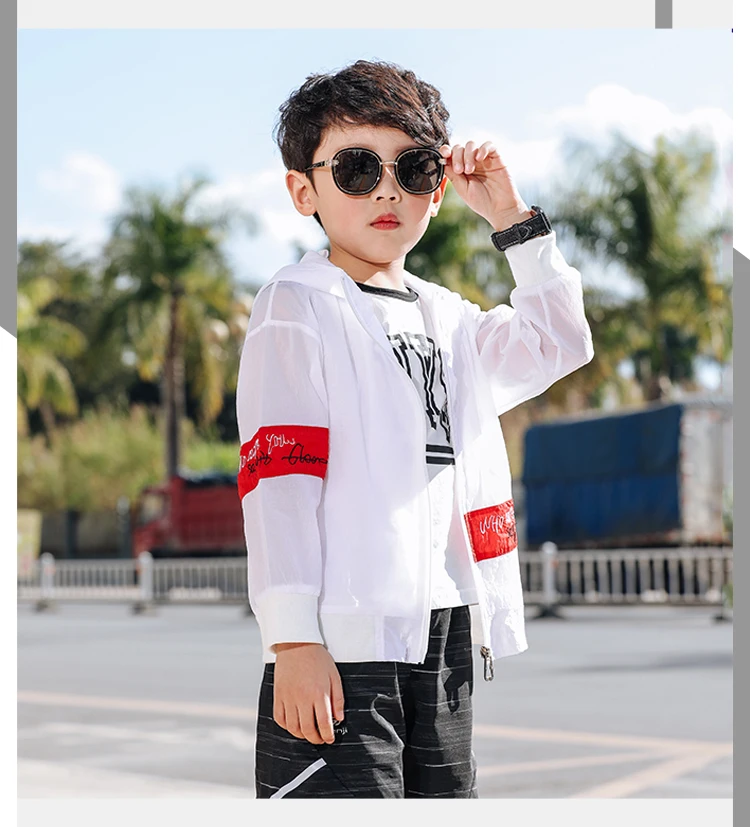 Boys Girls Hooded Sweatshirt Beach Tops Korean Zipper Autumn Children Outwear children thin white jacket for 4 8 10 12 14 Years