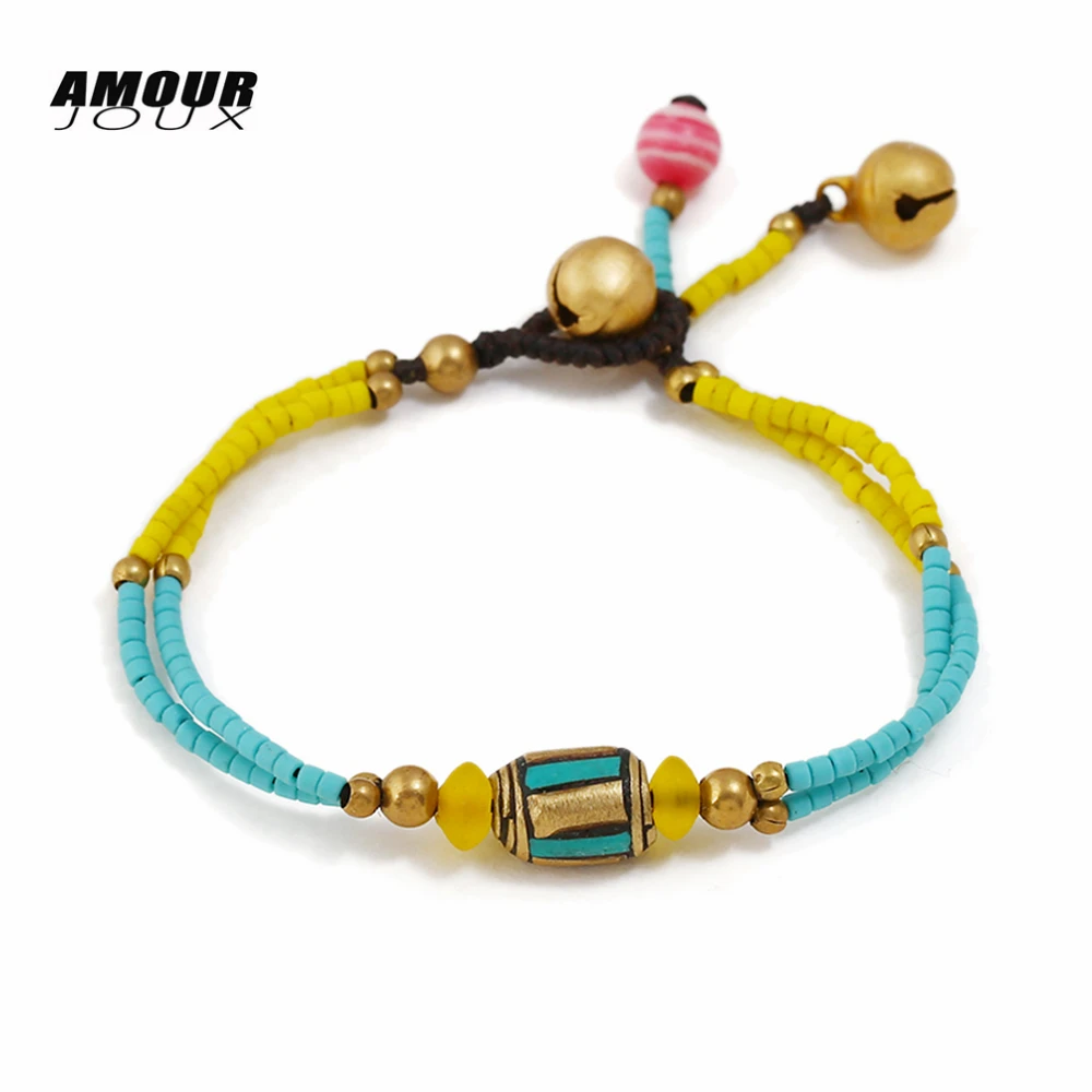 

Gypsy Nepal Stone Charm Bracelets For Women Stone Beaded Layers Chain Ethnic Wax Rope Length Adjustable Ethnic Jewelry 2018