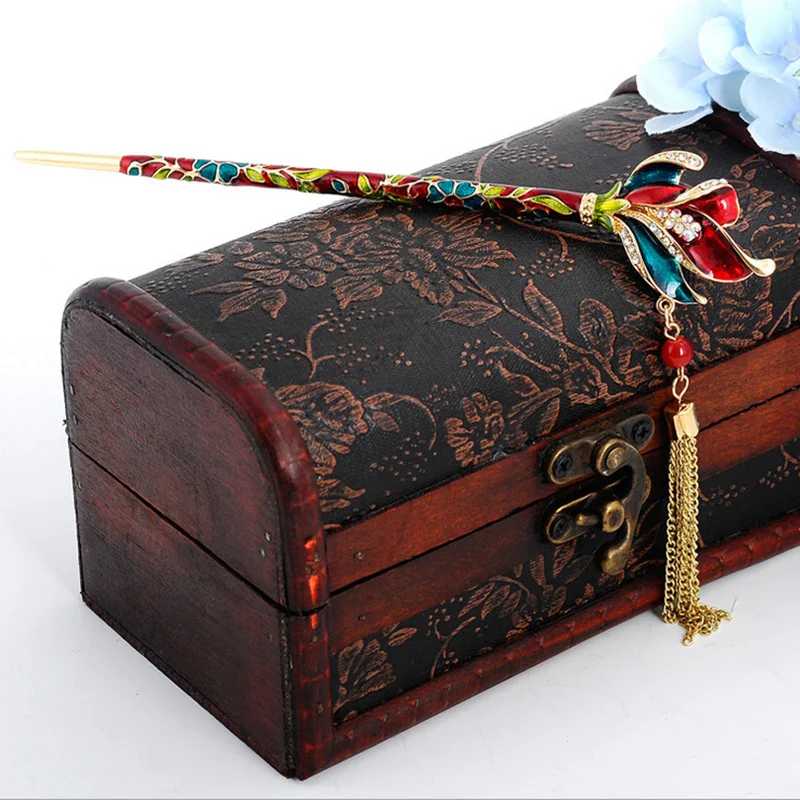 

HOT Retro fashion noble Cloisonne gold plated Hairpin Wedding headdress Hair comb Fashion jewelry For women Free shipping