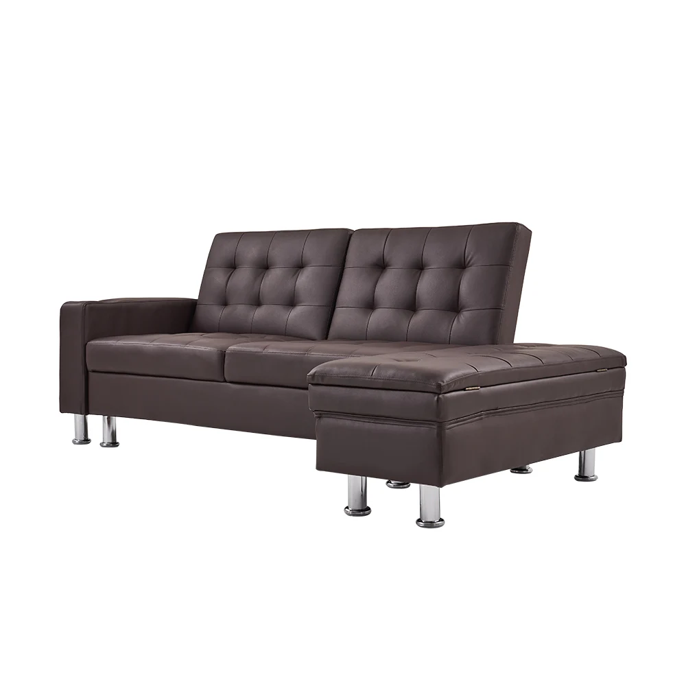 Panana Faux Leather 3 Seater Sofa Bed Modern Corner Couch Settee for Lounge Living Room Click Clack Mechanism Black