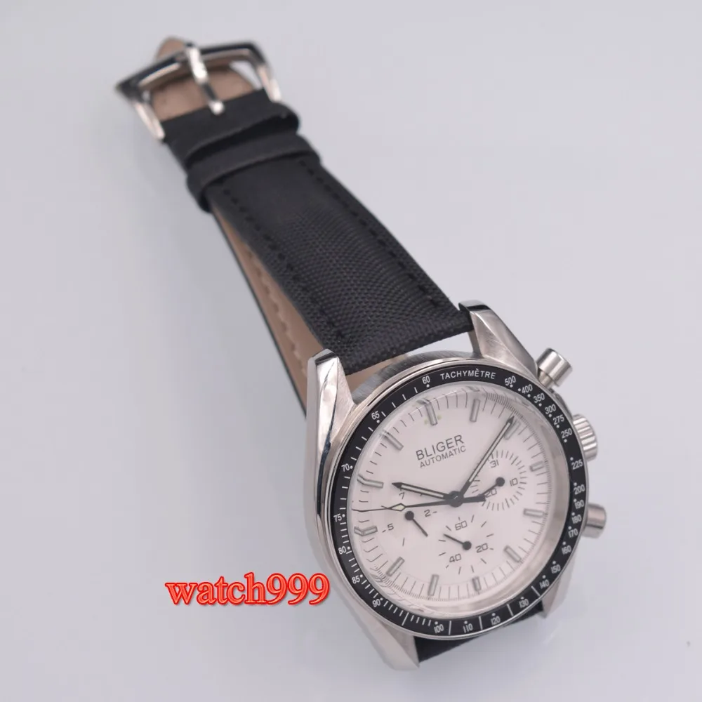Мужские часы Bliger с белым циферблатом, многофункциональные механические Автоматические Мужские часы, 40 мм