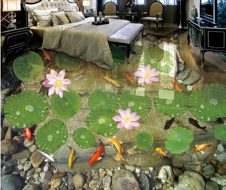 3d flooring wallpaper roll Custom 3d floor tiles landscape wallpaper