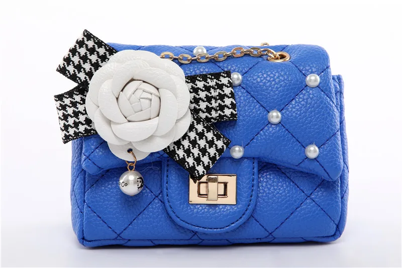KAFVNIE/Модная Сумка принцессы с цветочным рисунком, женская сумка для детей, Мобильный сумка для телефона, искусственная кожа, жемчужная цепь, ведро, Детская сумка с клапаном, вечерние сумочки - Цвет: royal blue