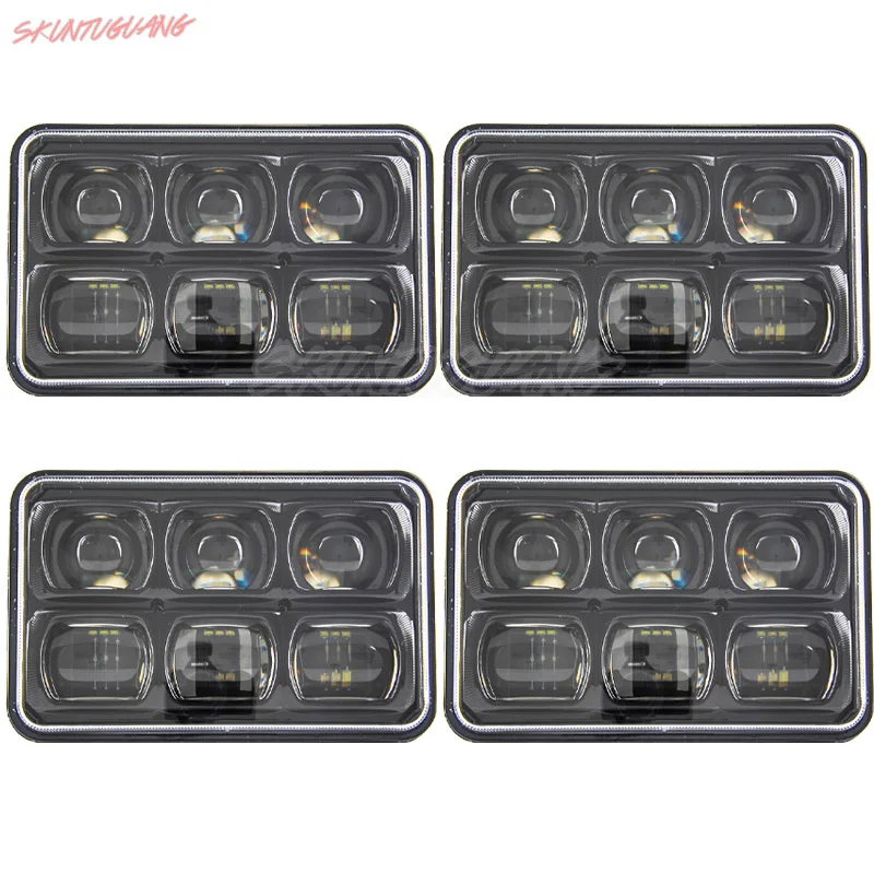 4pcs 4x6 inch Square LED Headlight 60W High Low Beam Offroad Driving